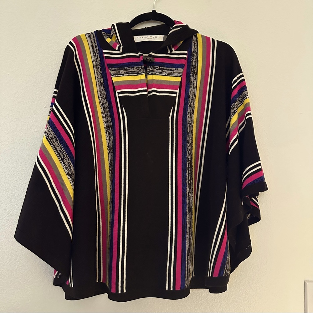 Trina Turk Hooded Poncho Top Multicolor Stripe